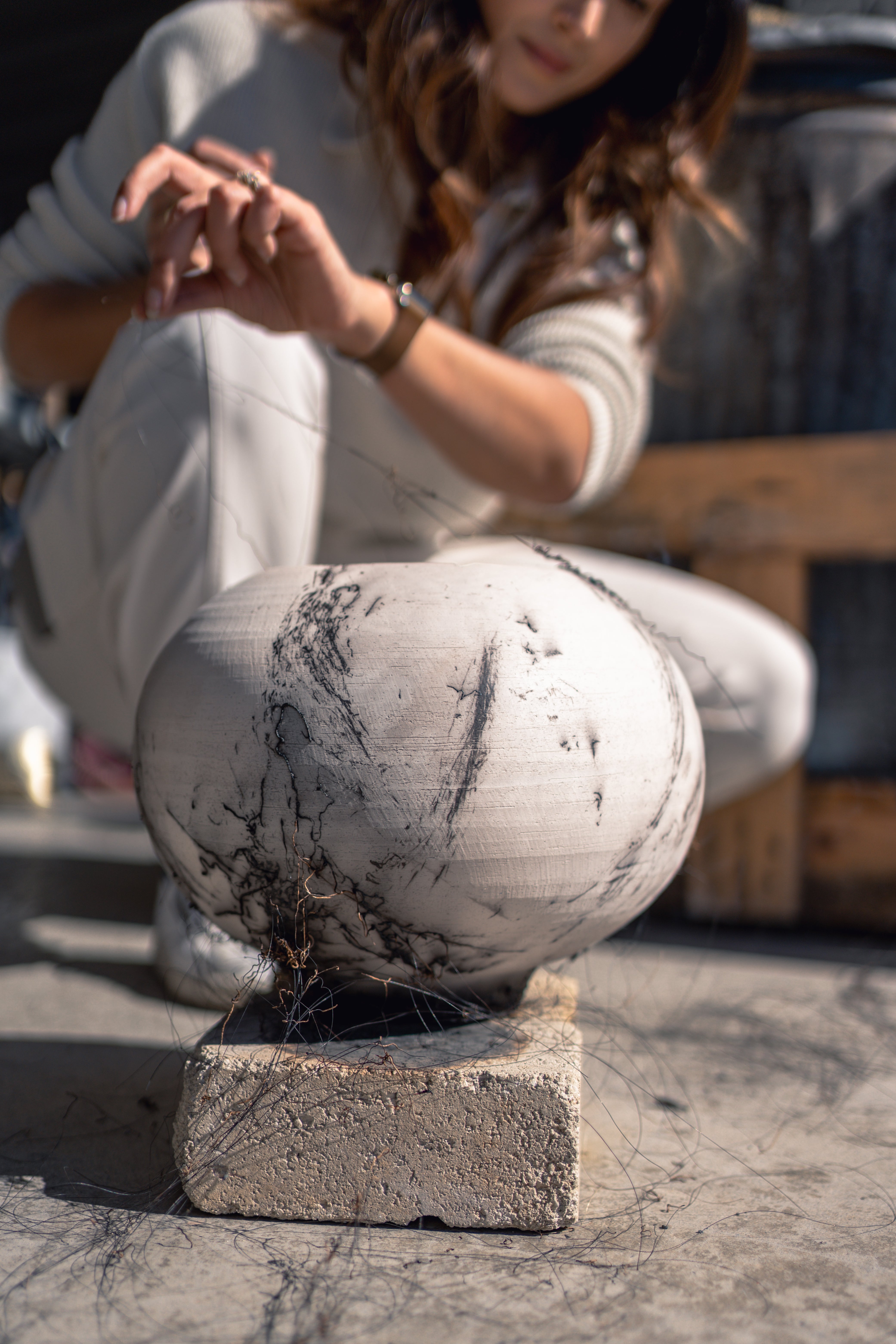 Raku Horsehair Large Vase No.3